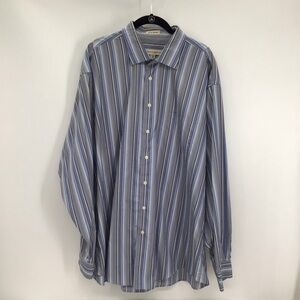 Pronto Uomo Men’s Non Iron Button-Down Casual Shirt Stripe Blue Career Size 2XLT